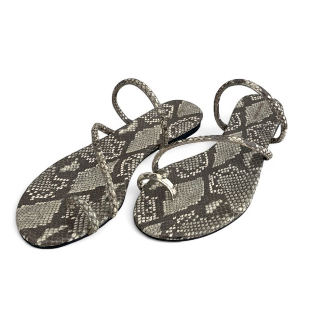 Reformation Ludo Toe Ring Strappy Flat Sandal in Exotic Snakeskin Print | Size 9